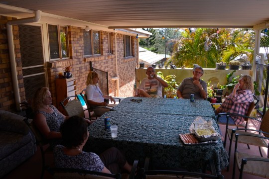 The New Zealand contingent waiting patiently while out of sight John is firing up the BBQ and Ruth is preparing salad in the kitchen